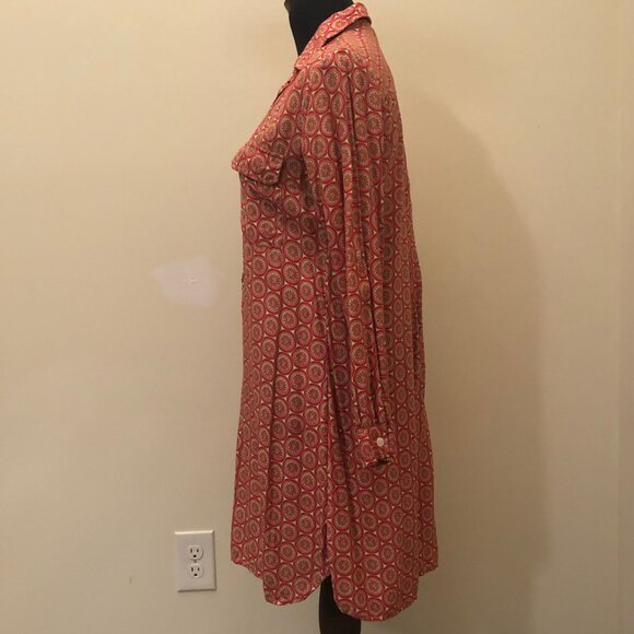 Escapada Tunic Dress Abalone Buttons Citrus Pattern Print Pink Green Size Small - Picture 5 of 14